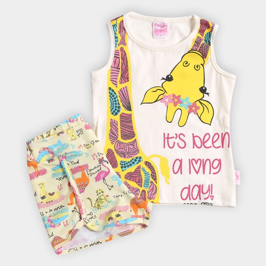 Conjunto Infantil For Girl Estampa Girafa Feminino - Branco+Amarelo