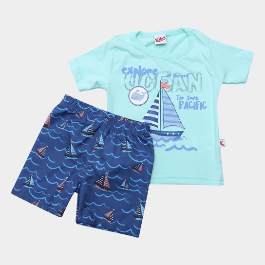 Conjunto Infantil Kiko & Kika Barquinho Masculino - Verde claro
