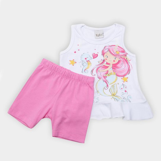 Conjunto Infantil Kiko & Kika Sereia Feminino - Branco