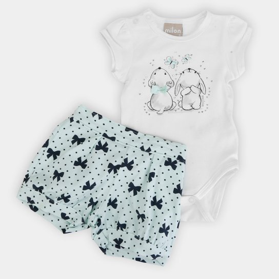Conjunto Infantil Milon Cotton Laços Feminino - Off White