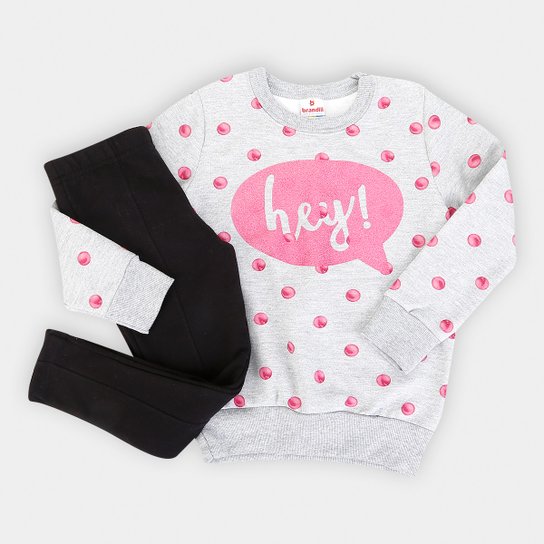 Conjunto Infantil Moletom Brandili Bolinha Feminino - Cinza