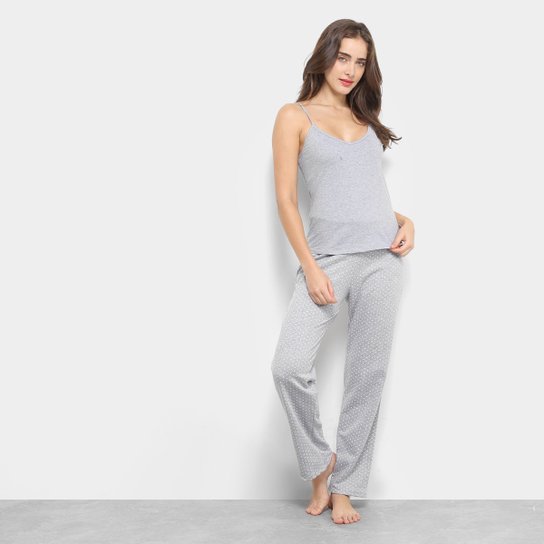 Conjunto Pijama Flora Zuu Básico Poá Feminino - Cinza