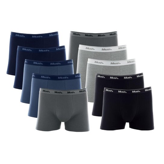 Cueca Mash Boxer 110.20 Algodão com Elastano Kit com 10 unidades - Preto+Cinza