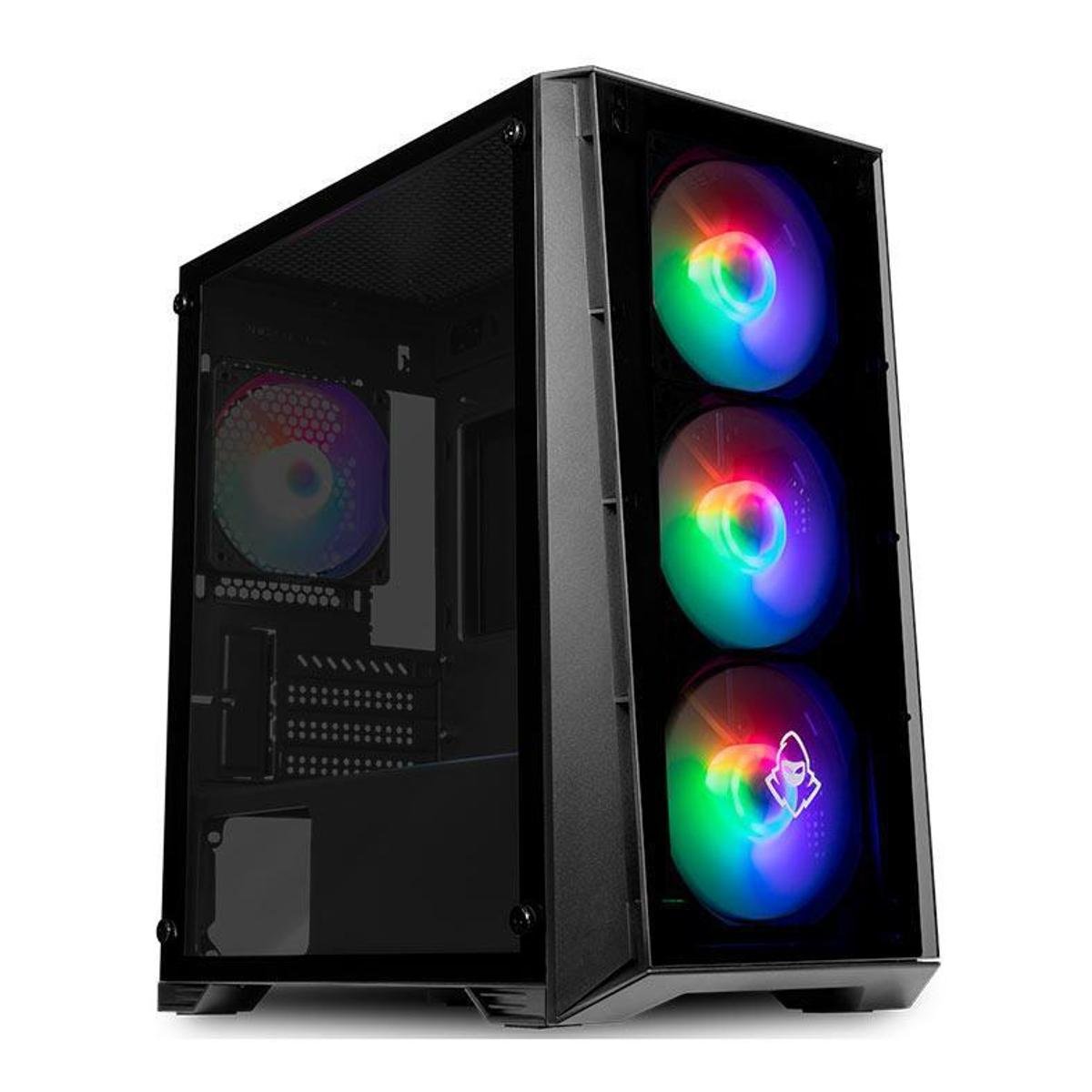 Gabinete Gamer Mancer Ward, Rainbow, Mid-Tower, Lateral de Vidro, Com 4 Fans, Preto, MCR-WRD-RBL01