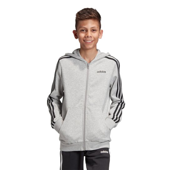 Jaqueta Infantil Adidas Capuz Yb E 3S Fz Hd Masculina - Cinza