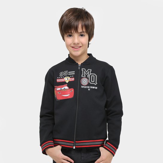 Jaqueta Malwee Moletom Carros Infantil - Preto