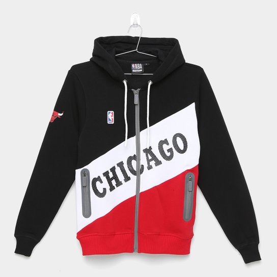 Jaqueta Moletom Infantil NBA Chicago Bulls Aberto Masculina - Preto