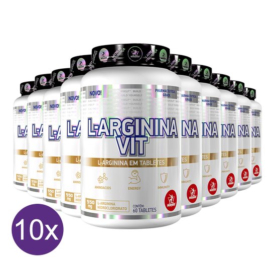 Kit 10x L-Arginina Vit Aminoácido Midway USA 60 Tabs -
