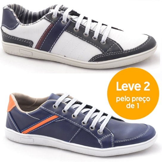 Kit 2 Pares Sapatênis Dexshoes - Branco+Azul