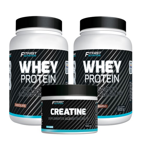 Kit 2 Whey Protein 900G + 1 Creatina Pura 100G - FitFast Nutrition -
