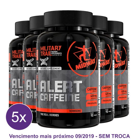 Kit 5x Termogênico Alert Caffeine Military Trail 90 Cáps -