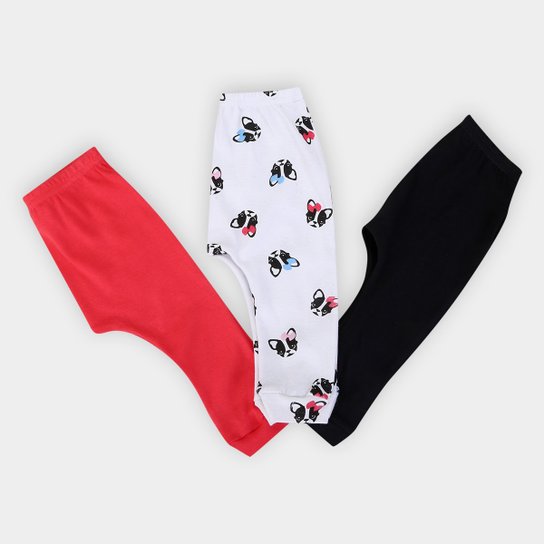 Kit Calça Mijão Infantil Candy Kids Pug Tapa Fralda - Preto+Vermelho