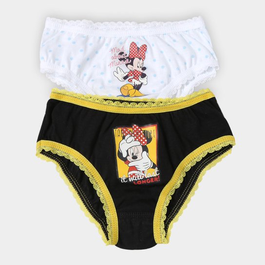 Kit Calcinha Infantil Lupo Disney Minnie 2 Peças - Branco+Preto
