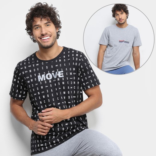 Kit Camiseta Burn Move Masculina + Camiseta Burn C/Bolso Masculina - Preto+Cinza