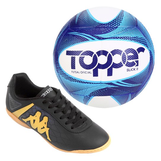 Kit Chuteira e Bola Futsal - Preto+Dourado