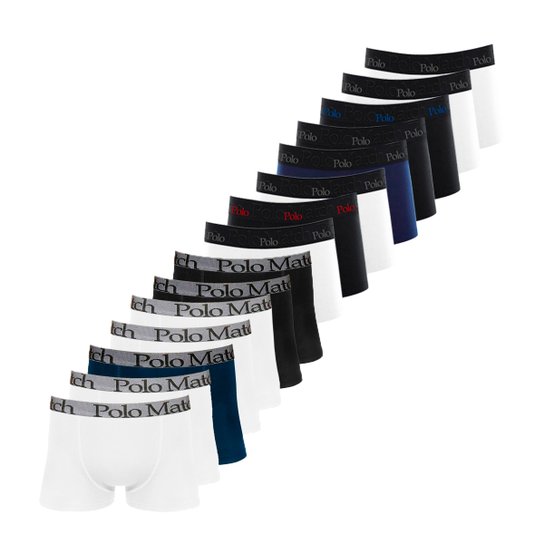 Kit Com 15 Cuecas Boxer De Cotton 3.0 - Polo Match - Branco+Preto