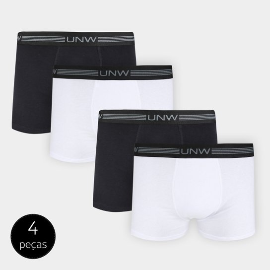 Kit Cueca Boxer Unw Elástico 4 Peças - Preto+Branco