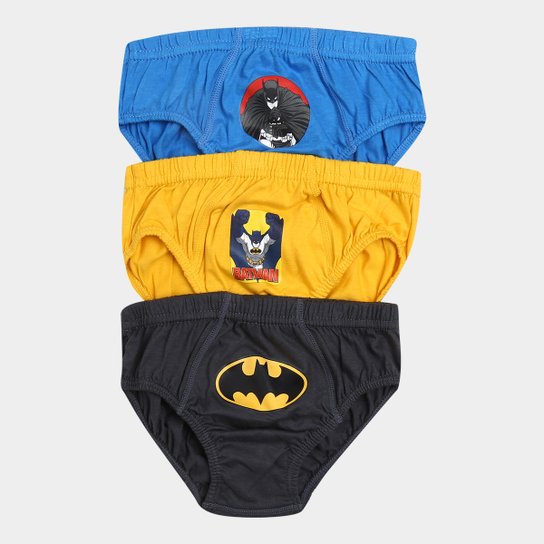 Kit Cueca Infantil Lupo Batman com 3 Peças - Azul+amarelo
