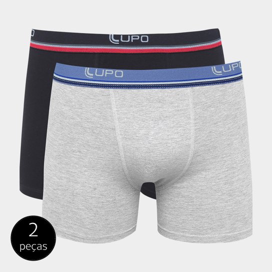 Kit Cueca Lupo Algodão com Elastano 2 Peças - Cinza+Preto
