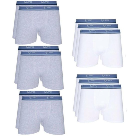 Kit Cuecas Boxer Lupo 12 Peças - Branco+Cinza