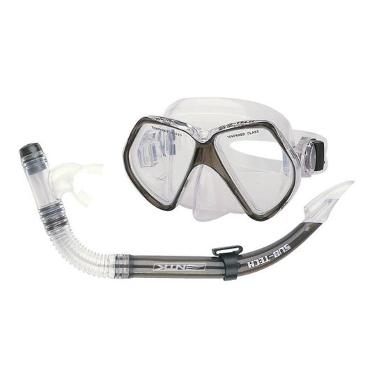 Kit de Mergulho Nautika com Máscara de Lente Dupla e Respirador Scuba - Preto