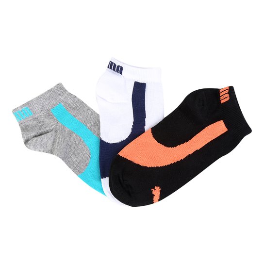 Kit Meia Infantil Puma Cano Curto 3 Pares - Branco+Preto