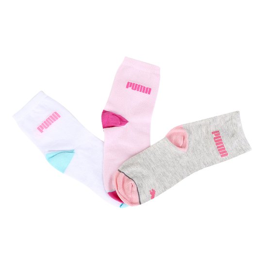 Kit Meia Infantil Puma Cano Longo 3 Pares - Branco+Rosa