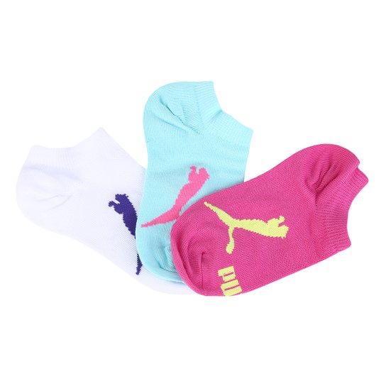 Kit Meia Infantil Puma Sapatilha 3 Pares - Azul+Branco