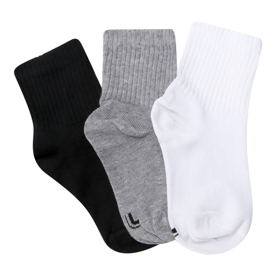 Kit Meia Lupo Cano Médio 3 Pares Infantil - Branco+Preto