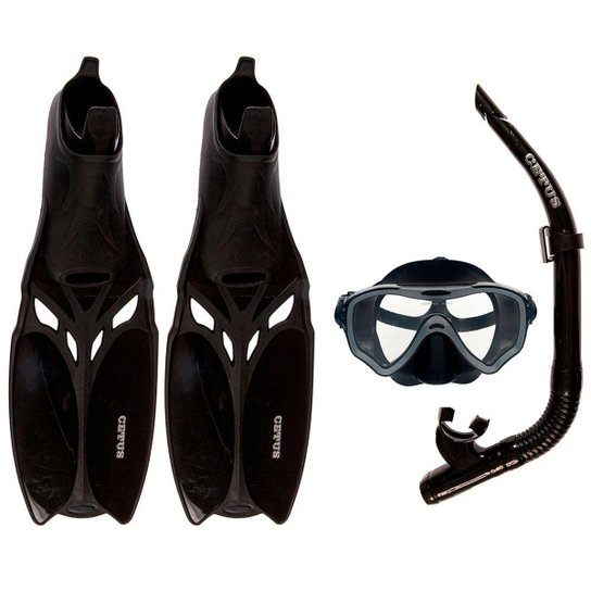 Kit Mergulho Máscara+Nadadeira+Snorkel Cetus Cobia - Preto