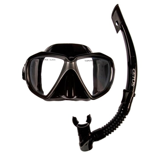 KIT MERGULHO MÁSCARA+SNORKEL CETUS ICARO - Preto