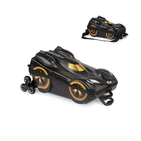 Kit Mochila Batman Beware 3D com Rodinhas+ Lancheira MaxToy - Preto