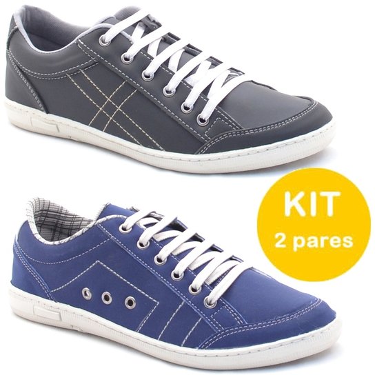Kit Sapatênis Dexshoes Casual - Preto+Azul