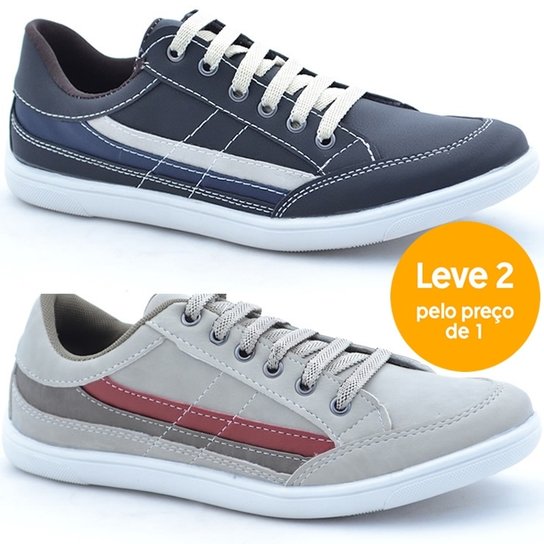 Kit Sapatênis Dexshoes Casual - Cinza+Marinho