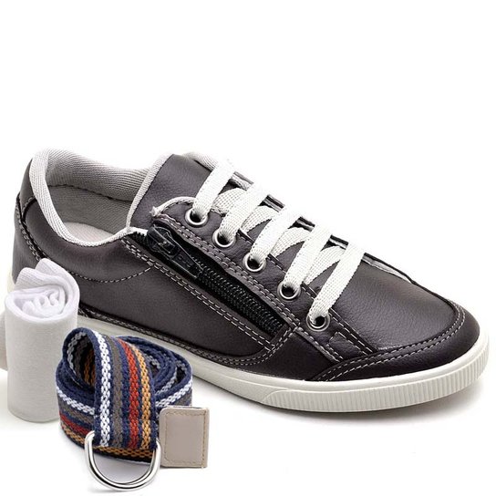 Kit Sapatênis Dexshoes com Cinto e Meia Casual Infantil - Café
