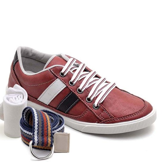 Kit Sapatênis Dexshoes com Cinto e Meia Casual Infantil - Vermelho