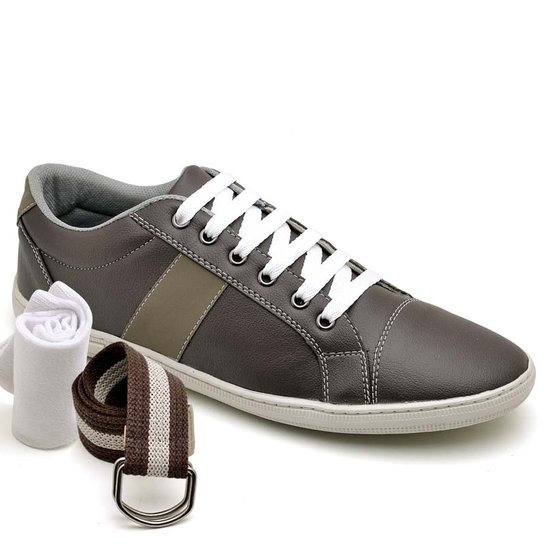 Kit Sapatênis Dexshoes com Cinto e Meia Casual - Café