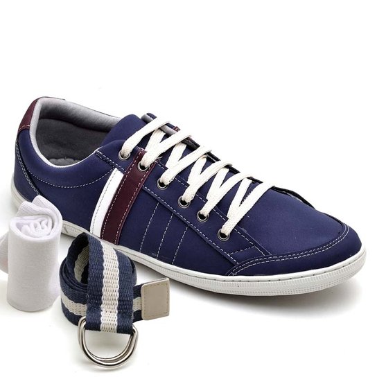 Kit Sapatênis Dexshoes com Cinto e Meia Casual - Azul