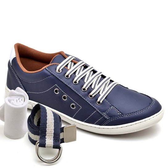 Kit Sapatênis Dexshoes com Cinto e Meia Casual - Azul
