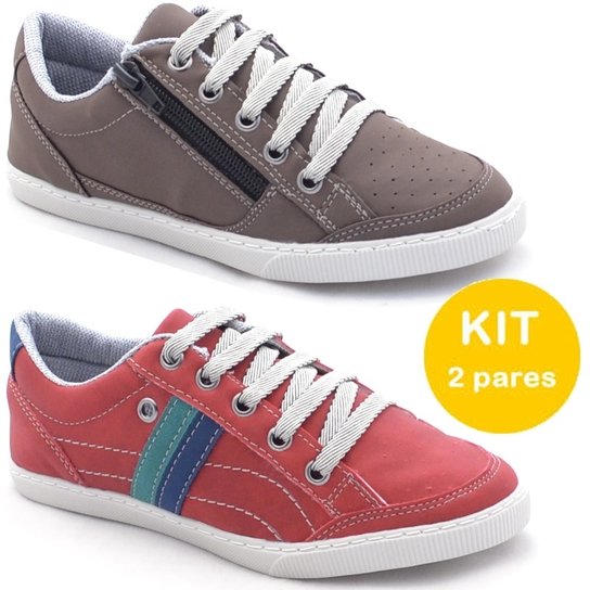 Kit Sapatênis Dexshoes Infantil - Marrom+Vinho