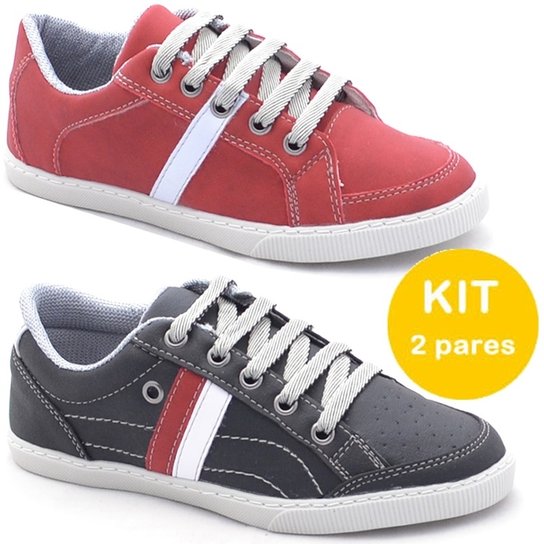 Kit Sapatênis Dexshoes Infantil - Vermelho+Preto