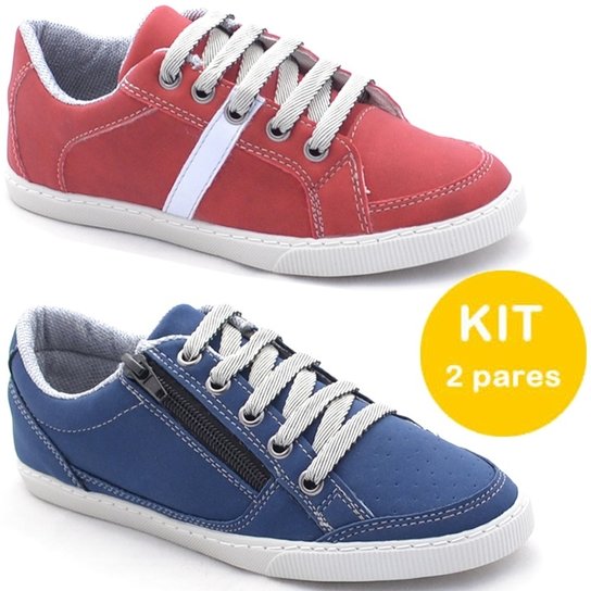 Kit Sapatênis Dexshoes Infantil - Vermelho+Azul