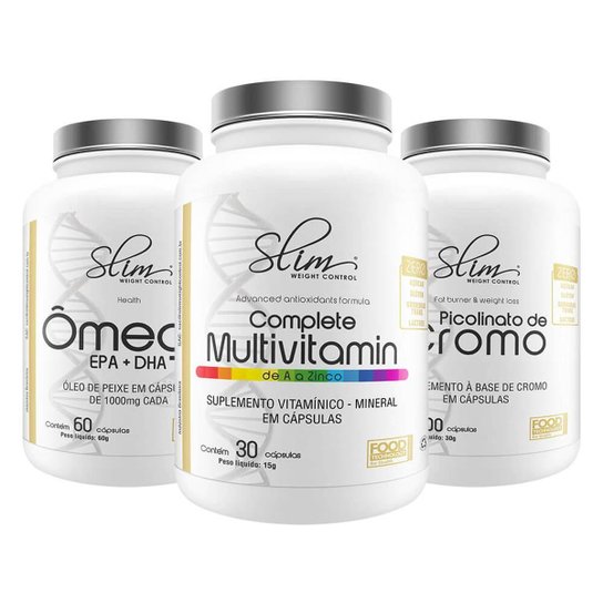 Kit Slim Ômega 3 60 caps + Complete Multivitamin 30 caps + Picolinato de Cromo 100 caps - Slim -