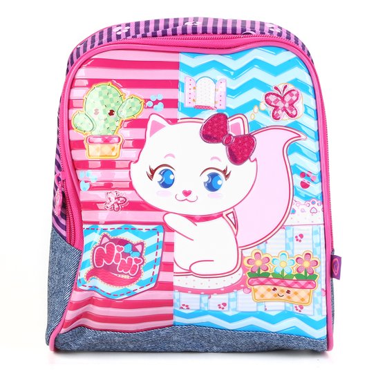 Lancheira Escolar Infantil Clio Estampa Gatinha Feminina - Lilás