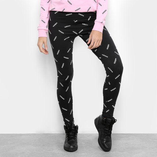 Legging Adidas Estampa Logo AOP TGHT Feminina - Preto+Branco