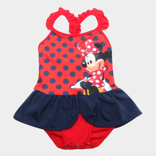 Maiô Infantil Tip Top Minnie Poá Babado - Vermelho