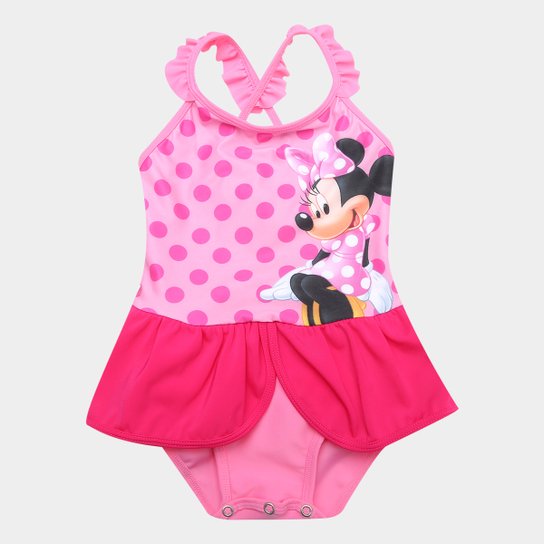 Maiô Infantil Tip Top Minnie Poá Babado - Rosa
