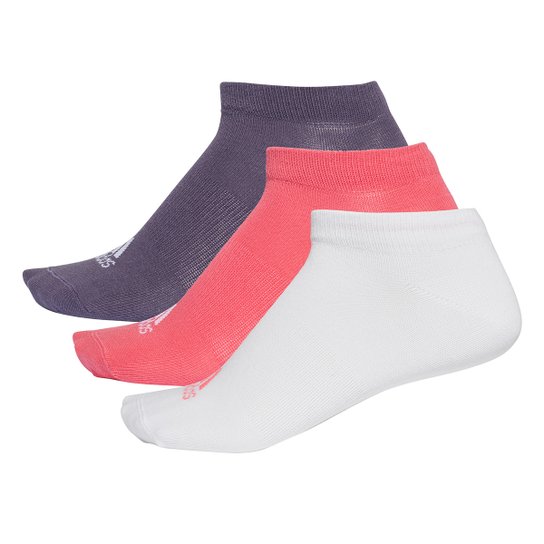 Meia Adidas Cano Baixo Thin pacote c/ 3 pares - Pink+Branco