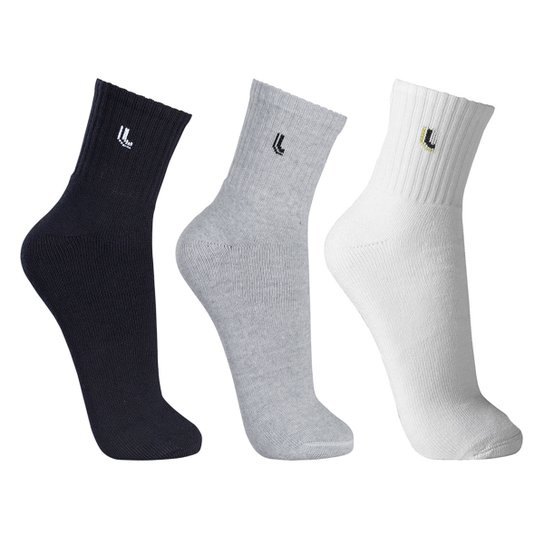 Meia Cano Médio Lupo Pacote C/3 Pares - Preto+Gelo