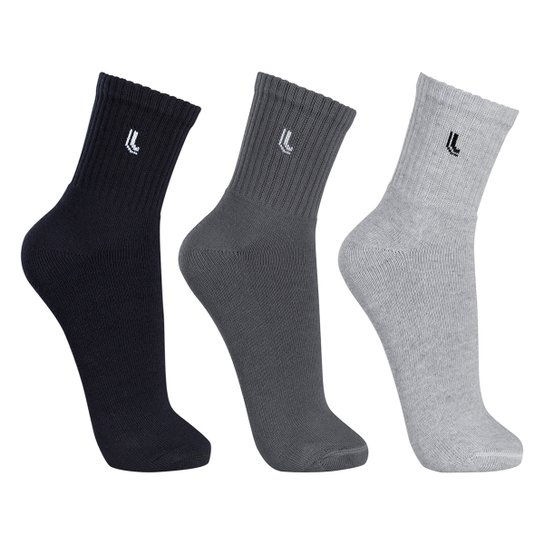 Meia Cano Médio Lupo Pacote C/3 Pares - Cinza+Preto